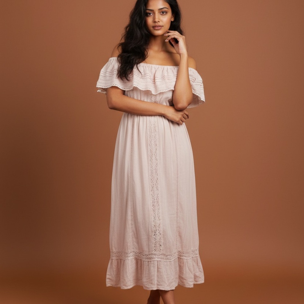 New- In Bloom One-Shoulder Ruffle Maxi Dress in Blush Pink